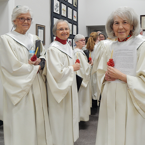 kernersville-moravian-choir-before-service Choir members line up before heading into the sanctuary